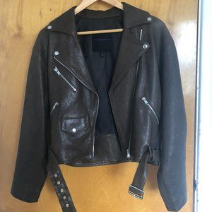 Club Monaco leather motorcycle jacket, size Small